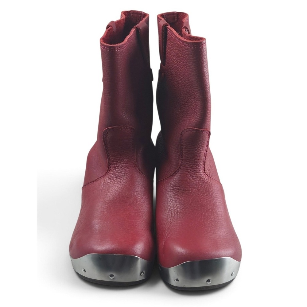 Sanita Leather Clog Boots Women 35 Red Excellent Metal Toe Cap Wood Base - Picture 2 of 10